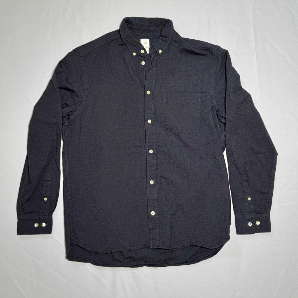 H&M Men's Dark Blue Casual Button-Down Shirt